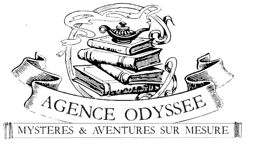 Le logo de l'Agence Odyssée, représentant une lampe magique sur une pile de livre